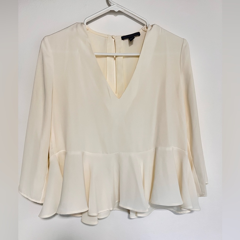 Mango Collection Cream Flutter Sleeve Peplum Blouse